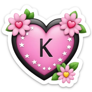 The letters KK in black font with a pink heart stars and flowers sticker