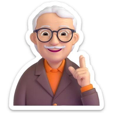 elderly man, 60 years old, glasses, smiling sticker