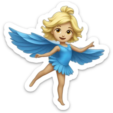 little blonde girl dancing in a blue bird costume sticker