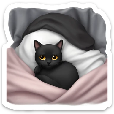 Black cat with White girl cosy under a blanket sticker