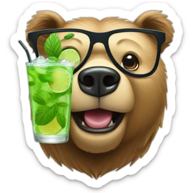 bear with glasses drinking mojito sticker