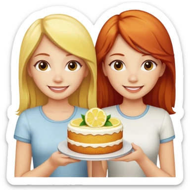 Blonde haired girl with red haired girl with lemon cake sticker