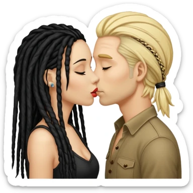 emoticon bacio tra coppia donna capelli neri con dread e uomo biondo sticker