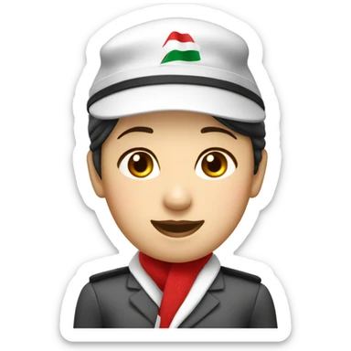 Korean Emirates cabin crew with their red hat and white scarf attached a hat  sticker