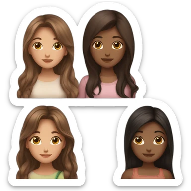one girl long dark hair and clear skin and one girl long brown hair and darker skin hugging sticker