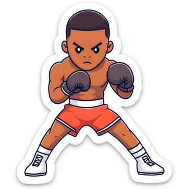 Full body view of a young 19-year-old lightweight Black male boxer in fighting stance, lean athletic physique, boxing gloves raised sticker
