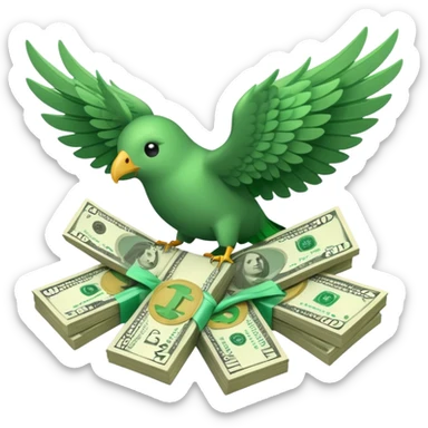 un fajo de dólares con alas volando sticker
