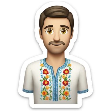 A brunette man in a Ukrainian embroidered shirt sticker