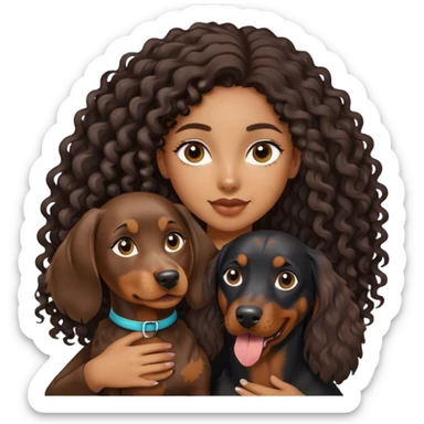 Black girl with long hair holding a Doberman dog sticker
