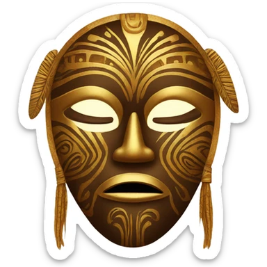 African tribal mask, golden and brown colors with ornament sticker