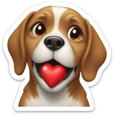 dog holding a heart sticker