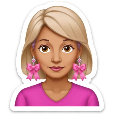 Mature Women with earrings of pink ribbons sticker