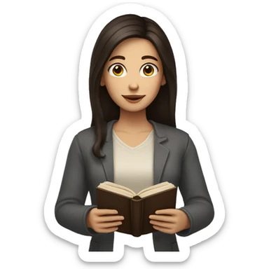 a woman with fair skin, long dark brown hair, dark brown eyes, holding a bible  sticker