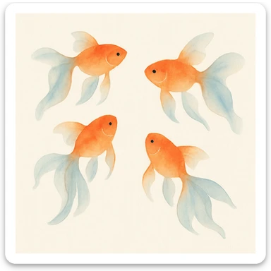 watercolor goldfish swimming with flowing fins, vibrant orange and blue hues sticker