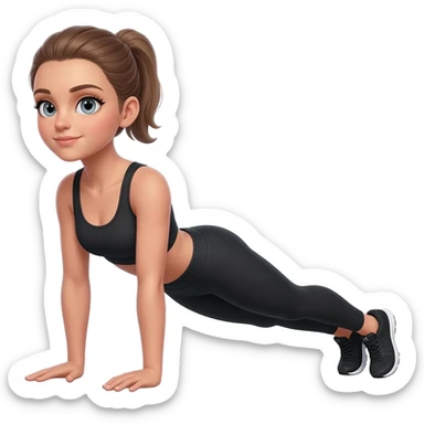 cat-cow stretch, fair-skinned woman, light gray-blue eyes, ash brown brows, ash light brown hair tied back, slim athletic body, black workout set, black sneakers with white soles sticker