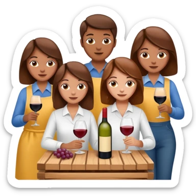 Make a photo of 5 project managers!, specifically 3 girls! with brown hair and 2 boys!, that are making project for improvement of the winery! sticker