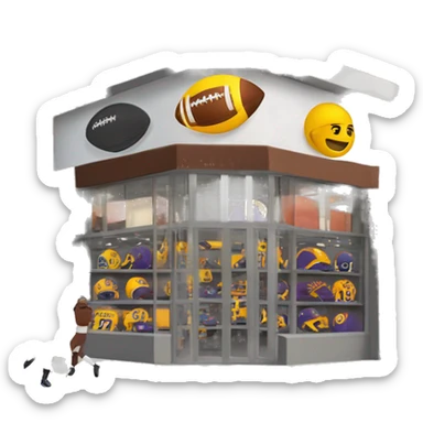 “Football store exterior with bold signage, large windows showcasing football gear, jerseys, and accessories, and a dynamic, athletic design reflecting the energy of the sport.” sticker