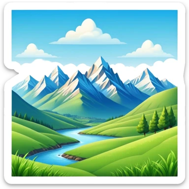 Mountain valley landscape with peaks and valleys sticker