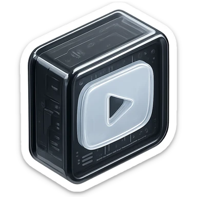 white YouTube play button inside a black box sticker