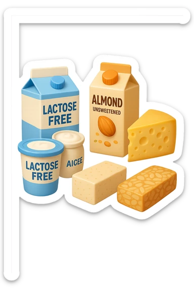 emoji stile iphone 3d di Latte e yogurt delattosati
Latte di mandorla (non zuccherato)
Latte di soia da proteine isolate
Formaggi stagionati (es. parmigiano)
Tofu compatto e tempeh
 che fluttuano in aria, iperealistico 4k sticker