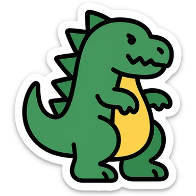 Godzilla color outline icon green and black minimal details cartoonish sticker