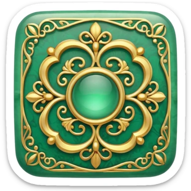 Jade and gold filigree style rounded square icon button sticker