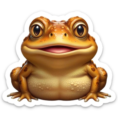 Cinematic Comical Toad Portrait Emoji, Head tilted dramatically with an exaggeratedly amused expression, featuring a robust, bumpy body with wide, comically expressive eyes full of playful disbelief and a quirky, textured face, Simplified yet hilariously expressive features, highly detailed, glowing with a slightly sassy woodland glow, high shine, dramatic yet playful, stylized with an air of quirky amphibian mischief, soft glowing outline, capturing the essence of a meme-worthy toad that looks ready to side-eye its way into viral fame! sticker
