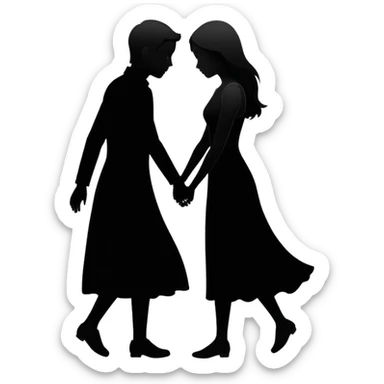 Two silhouettes merging together, one fading into the other, romantic concept sticker