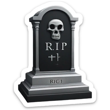 a black grave with the inscription R i P in silver sticker