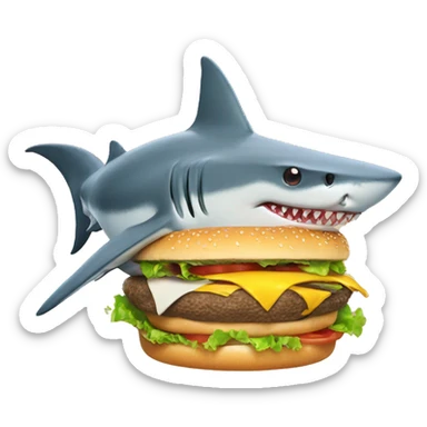 Shark eating cheeseburger sticker