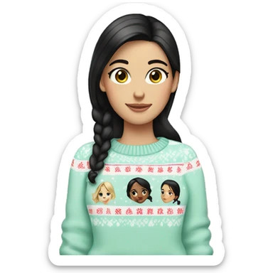 White girl black hair wearing a Pastel Christmas sweater sticker