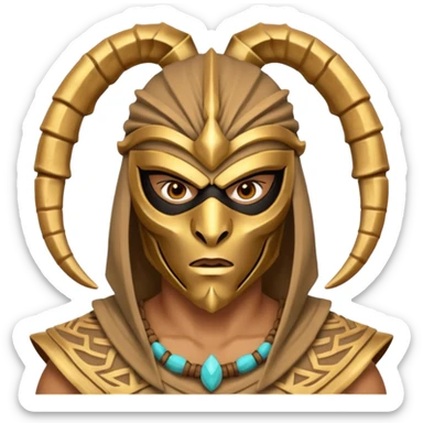 desert scorpion guard portrait, head and shoulders only, tribal mask, gold desert jewelry, fierce expression, sandy hood, 3D cartoon, mobile game icon style, clean background, no text, no watermark
 sticker