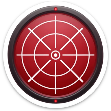 Minimalist sniper crosshair icon, thin red lines, symmetrical design, deep crimson color, flat vector style, transparent background, sharp clean edges, modern FPS aesthetic, discord emoji size sticker