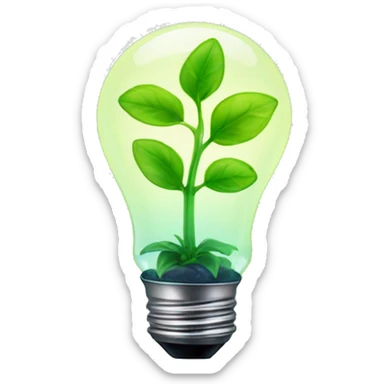 a plant sprout inside a glowing idea lightbulb sticker