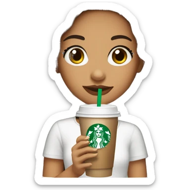 Latina cute girl with long brown and long eyelashes hair holding starbucks drink sticker