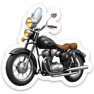 Illustrate a vintage motorcycle with round headlamp & rustic metal parts sticker