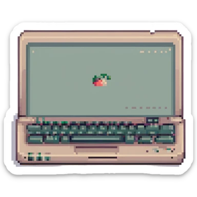 pixel art style laptop, simple and iconic, visible keyboard and screen sticker