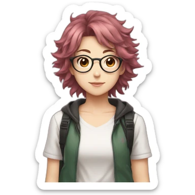 An otaku girl with brown hair from Bakugou and pink glasses sticker