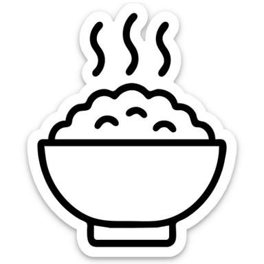 A clean outlined icon of a bowl with orange rice and steam rising sticker