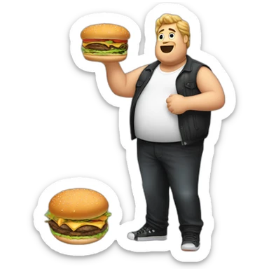 Fat man grease down shirt burger in hand sticker