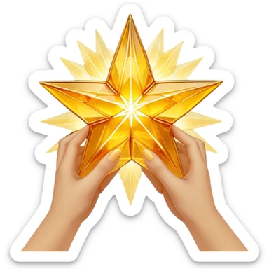 A radiant yellow dream star emerges, carefully being built by hands connecting delicate strands of golden thread and translucent panels of glowing amber glass incomplete sticker
