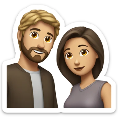 Dark brown haired white man with beard hugging beautiful woman with medium tan skin and short dark brown hair  sticker