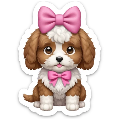 adorable cavapoo puppy with pink bow sticker