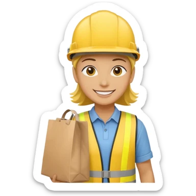 Courier + yellow helmet + delivery bag sticker