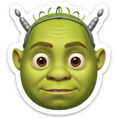 Shrek avec deux petites antennes-oreilles cylindriques plantées de chaque côté de la tête : elles sont courtes, épaisses, avec une ouverture ronde à l’extrémité.
 sticker