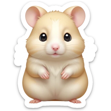 Cinematic Cute Cream Hamster Portrait Emoji, Head tilted playfully and inquisitively, featuring a silky, pristine cream coat with a gentle sheen, round, sparkling dark eyes filled with curiosity, Simplified yet irresistibly adorable features, highly detailed, glowing with a warm, friendly glow, high shine, affectionate and lively, stylized with a touch of whimsy, bright and endearing, soft glowing outline, capturing the essence of a mischievous yet loving hamster, so playful it feels like it could dash out of the screen and into your arms! sticker