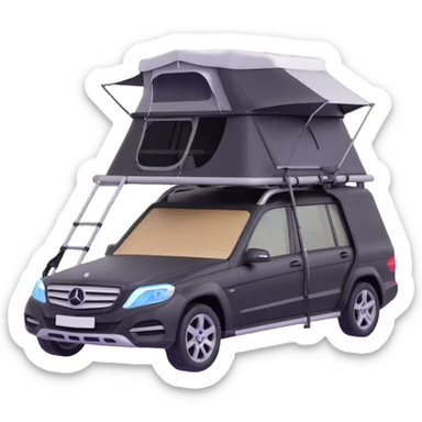 black Mercedes Benz car with roof tent sticker