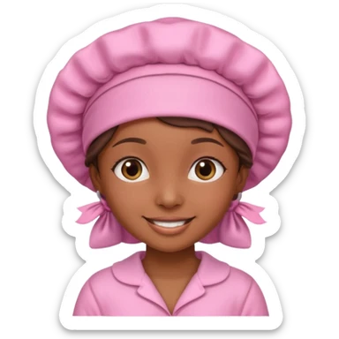 a brown skin girl with a pink bonnet and pajamas sticker
