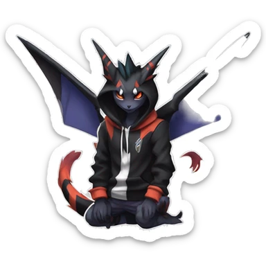 Cool Anthro Black Noivern-Absol-Litten-Pokémon with edgy stripes hoodie spiked collar punk Full Body sticker