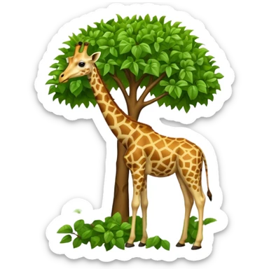 giraffe eating leaves from a tree sticker